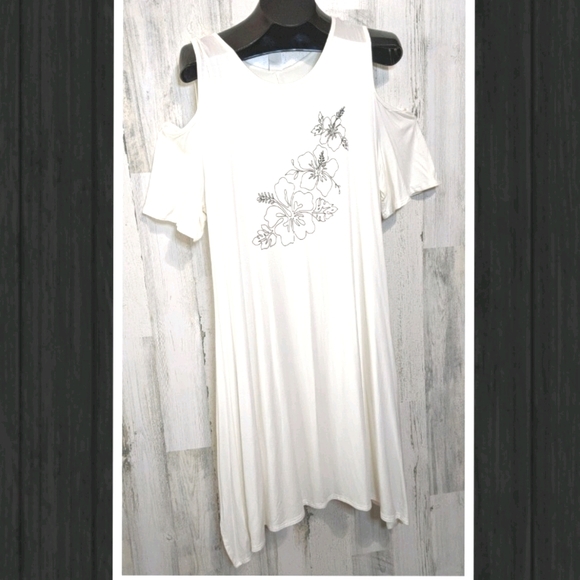 J MODE NEW White Floral Cold Shoulder Dress Swim Cover Plus 2X - Picture 1 of 11